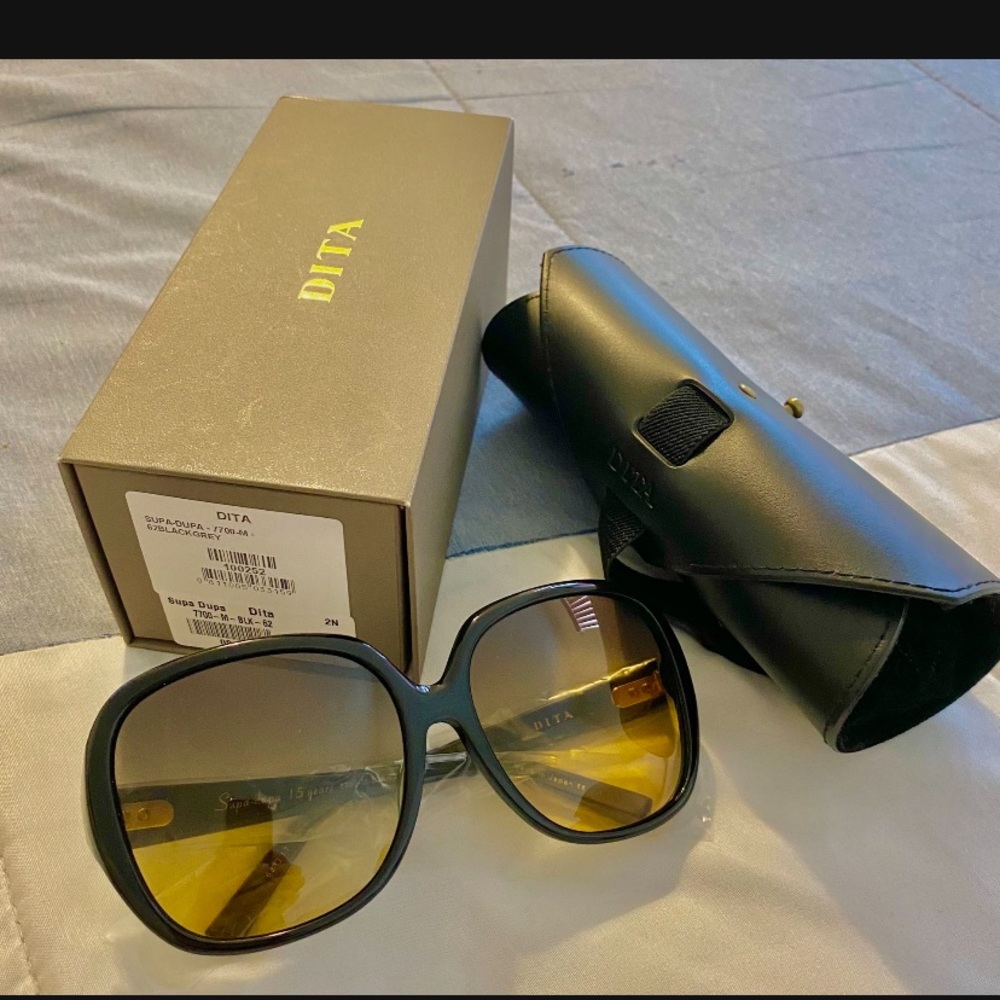 DITA Black and Gold Oversized Sunglasses